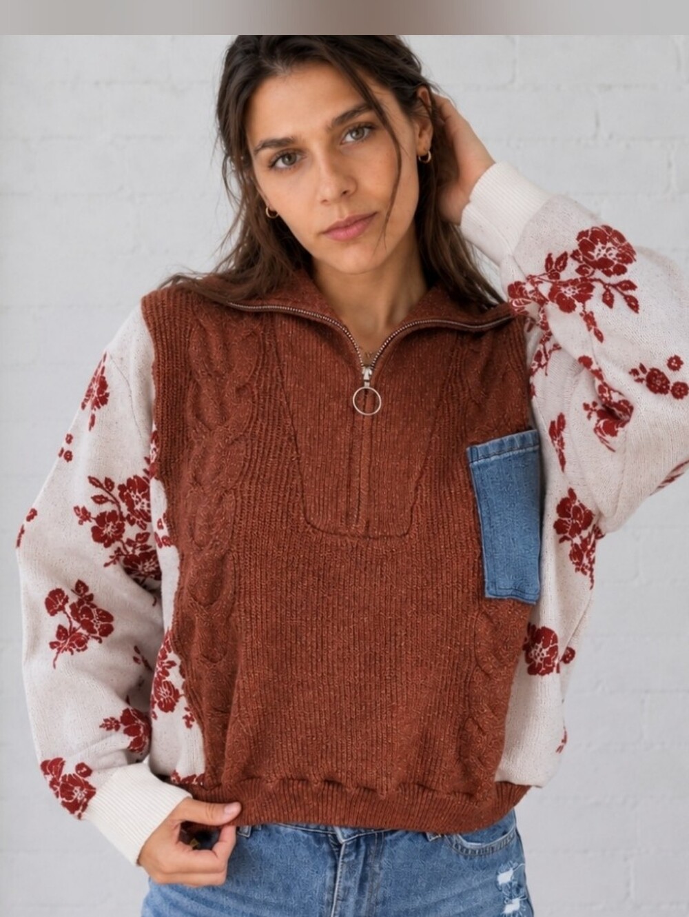 Upcycled- Rust Garden Sweater Zip (XL)